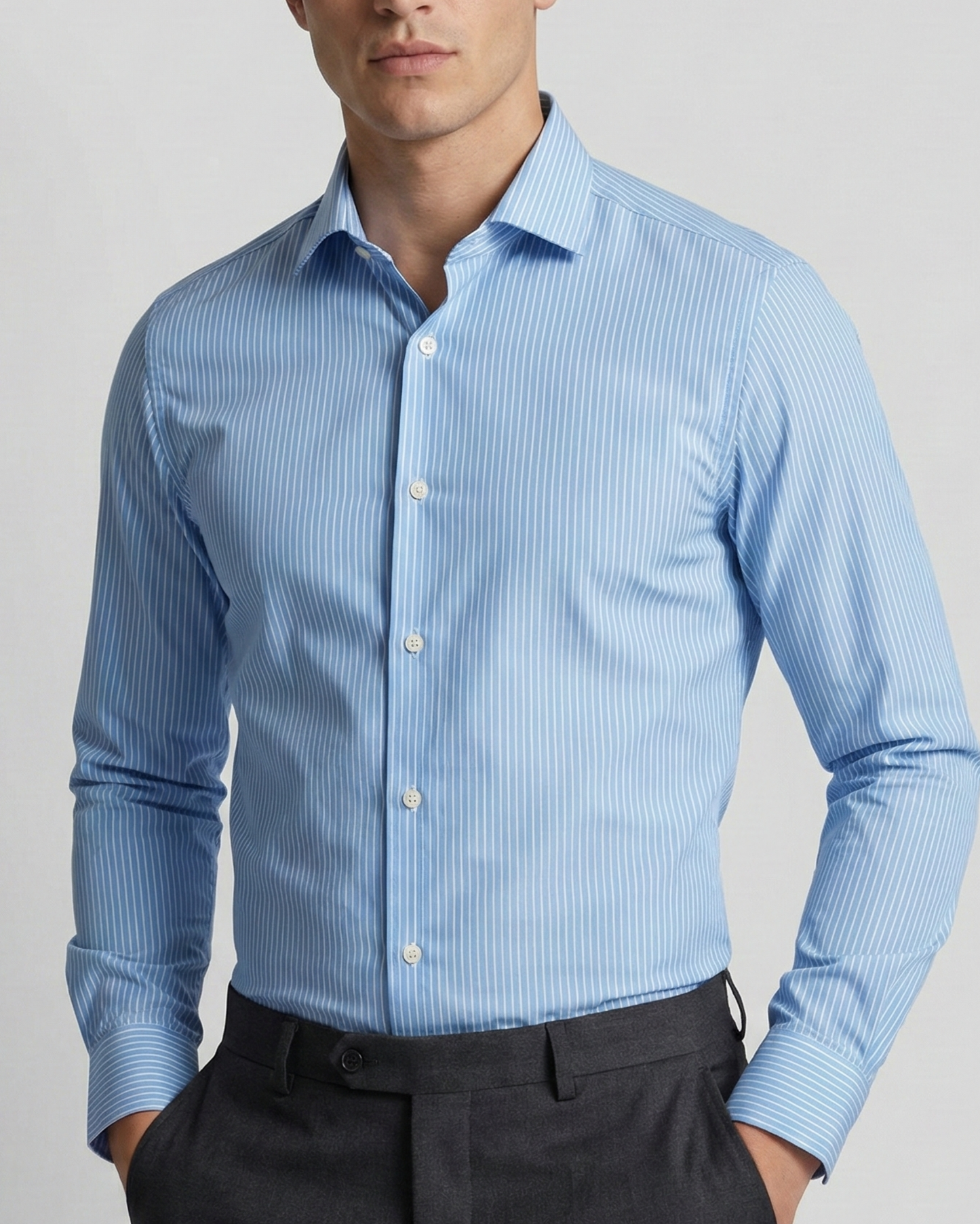 Blue Shirt with White Stripes